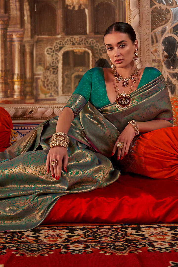 Marine Green Kanjivaram Saree