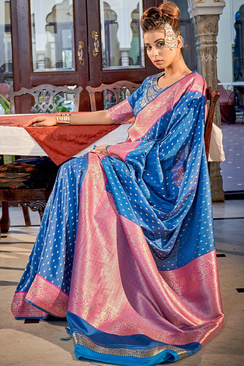 Mariner Blue Zari Woven Banarasi Silk Saree
