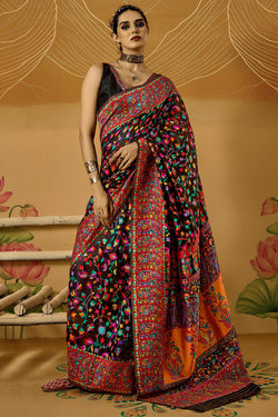 Marshland Black Kashmiri Modal Pashmina Silk Saree