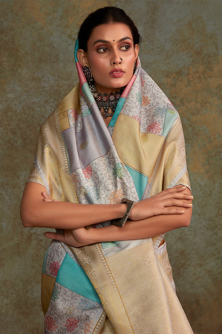 Martini Grey Printed Soft Silk Saree