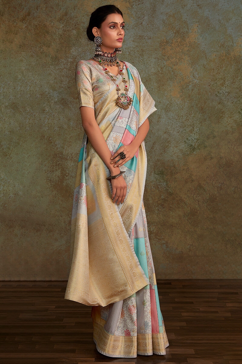 Martini Grey Printed Soft Silk Saree