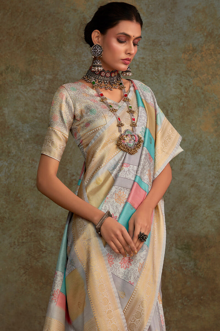 Martini Grey Printed Soft Silk Saree