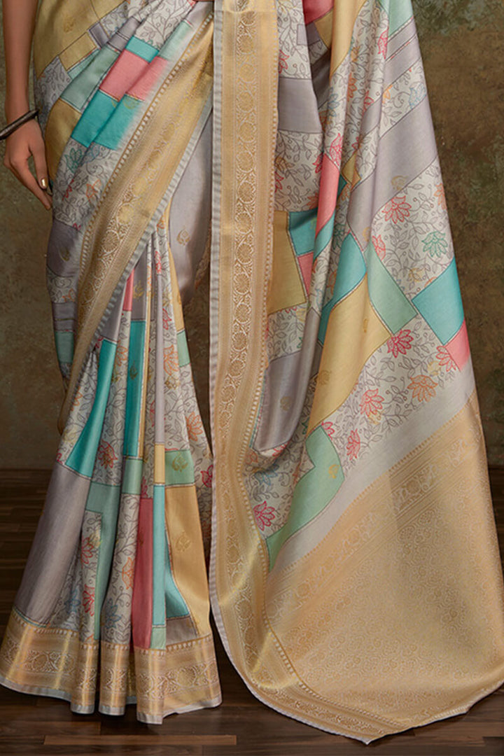 Martini Grey Printed Soft Silk Saree