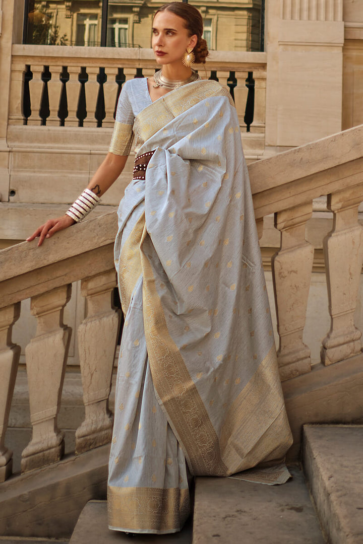 Martini Grey Zari Woven Banarasi Silk Saree