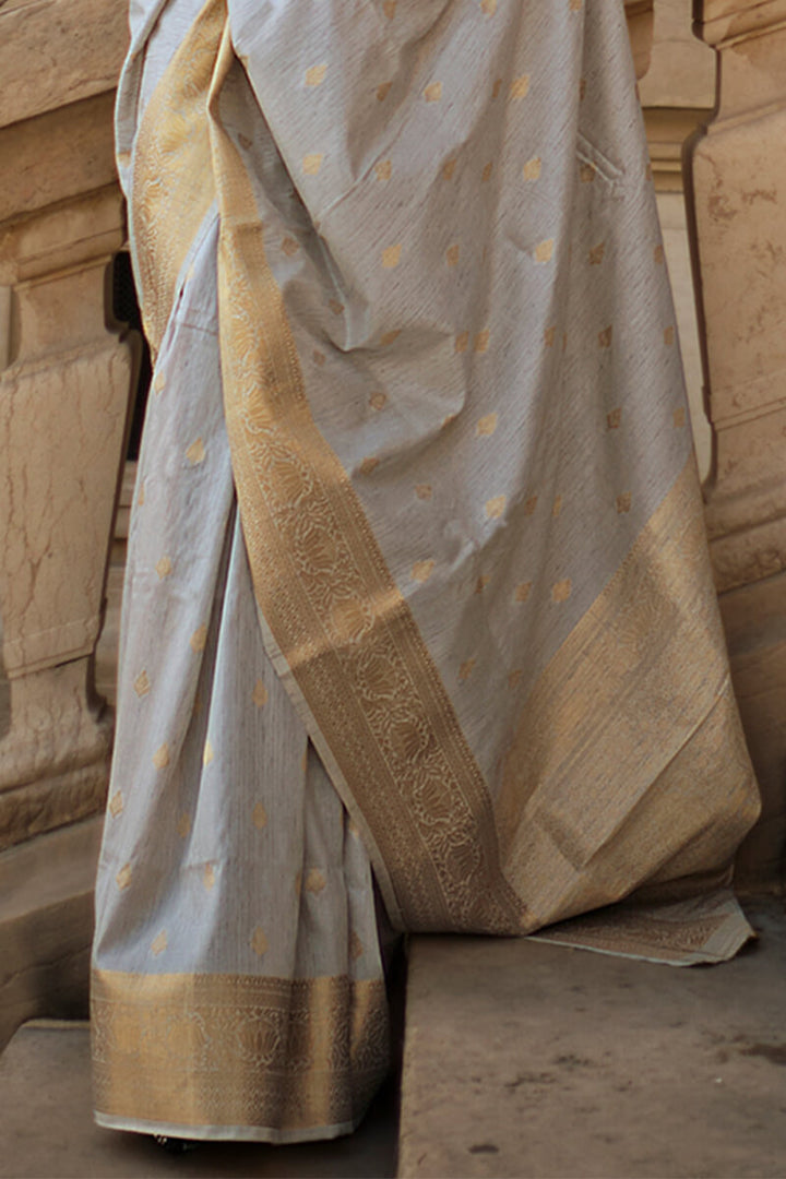 Martini Grey Zari Woven Banarasi Silk Saree