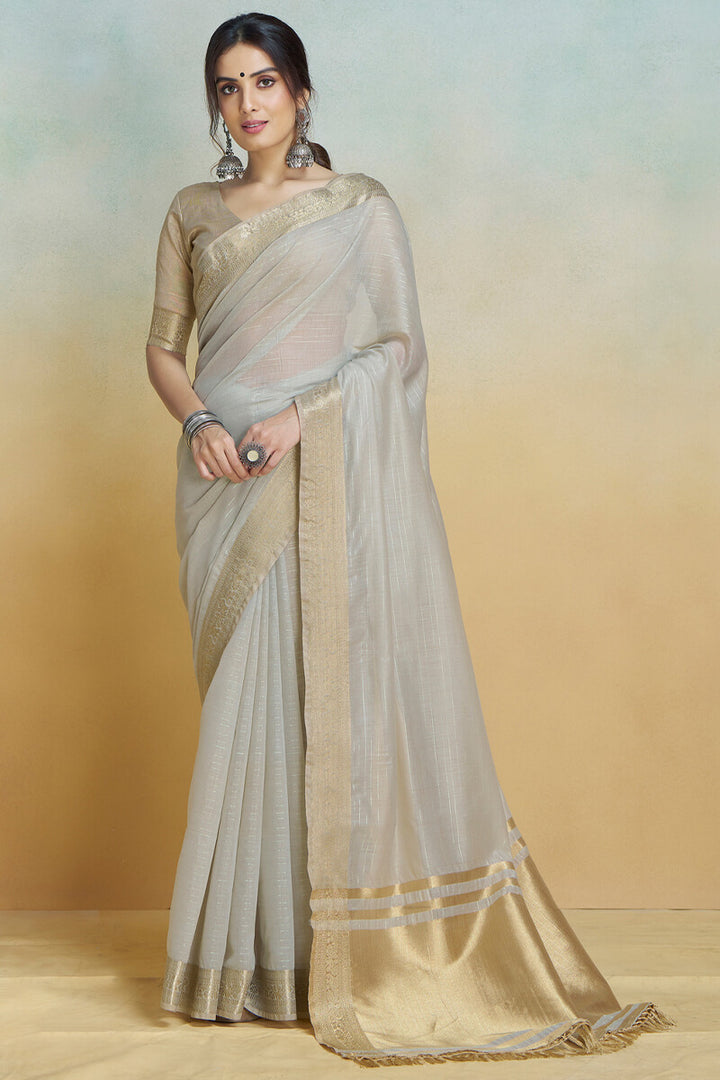 Martini Grey Zari Woven Khadi Silk Saree
