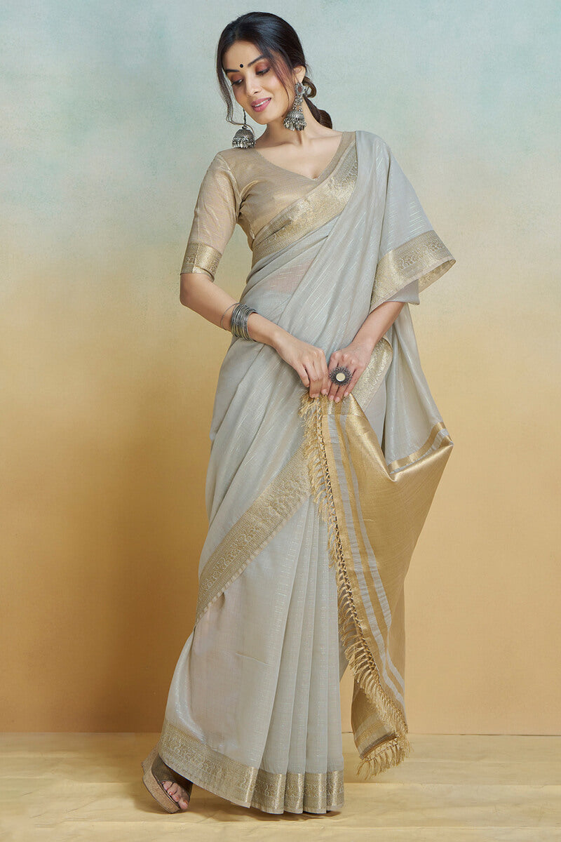 Martini Grey Zari Woven Khadi Silk Saree