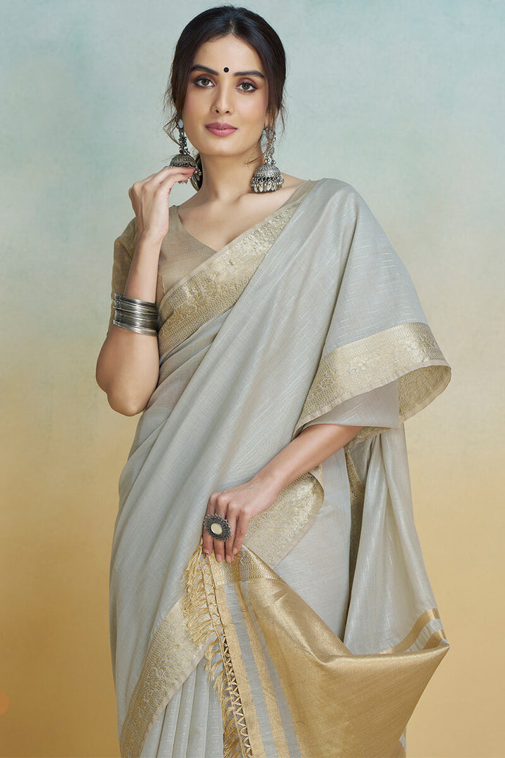 Martini Grey Zari Woven Khadi Silk Saree