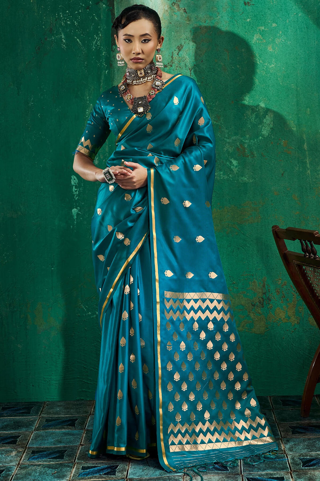 Matte Blue Zari woven Banarasi Satin silk saree