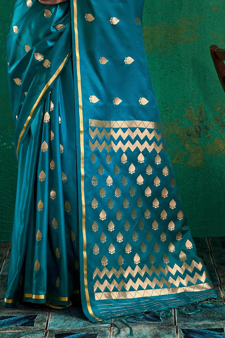 Matte Blue Zari woven Banarasi Satin silk saree