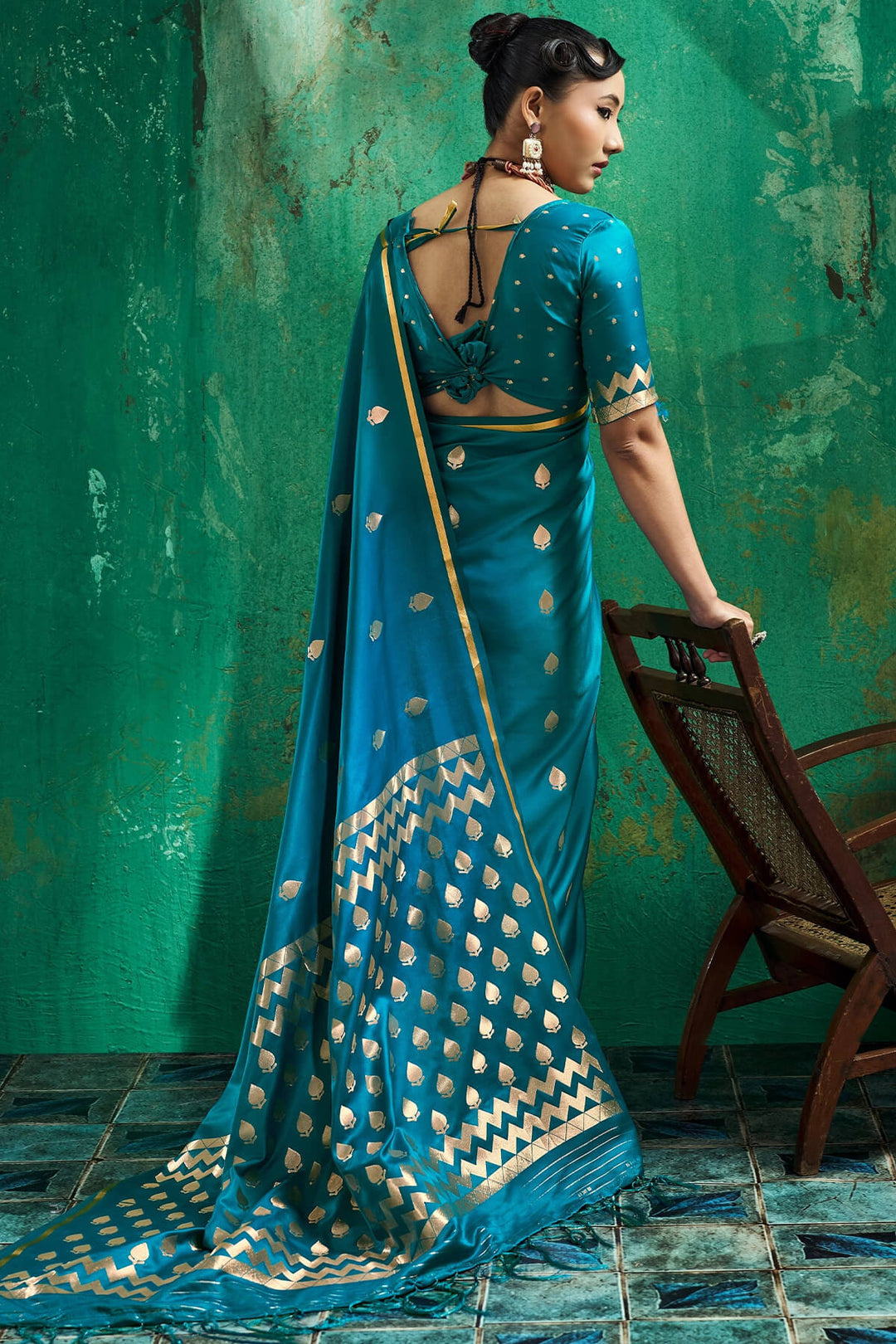Matte Blue Zari woven Banarasi Satin silk saree