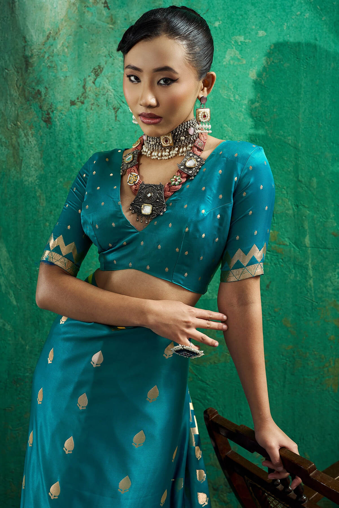 Matte Blue Zari woven Banarasi Satin silk saree