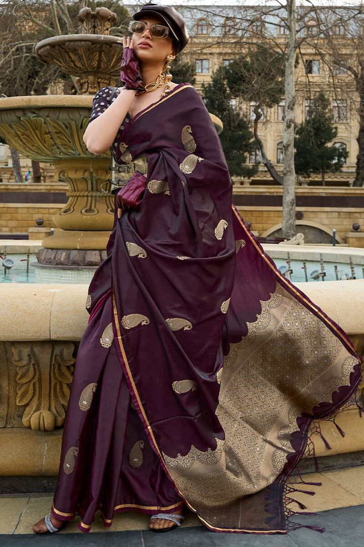 Matterhorn Purple Banarasi Satin Silk Saree