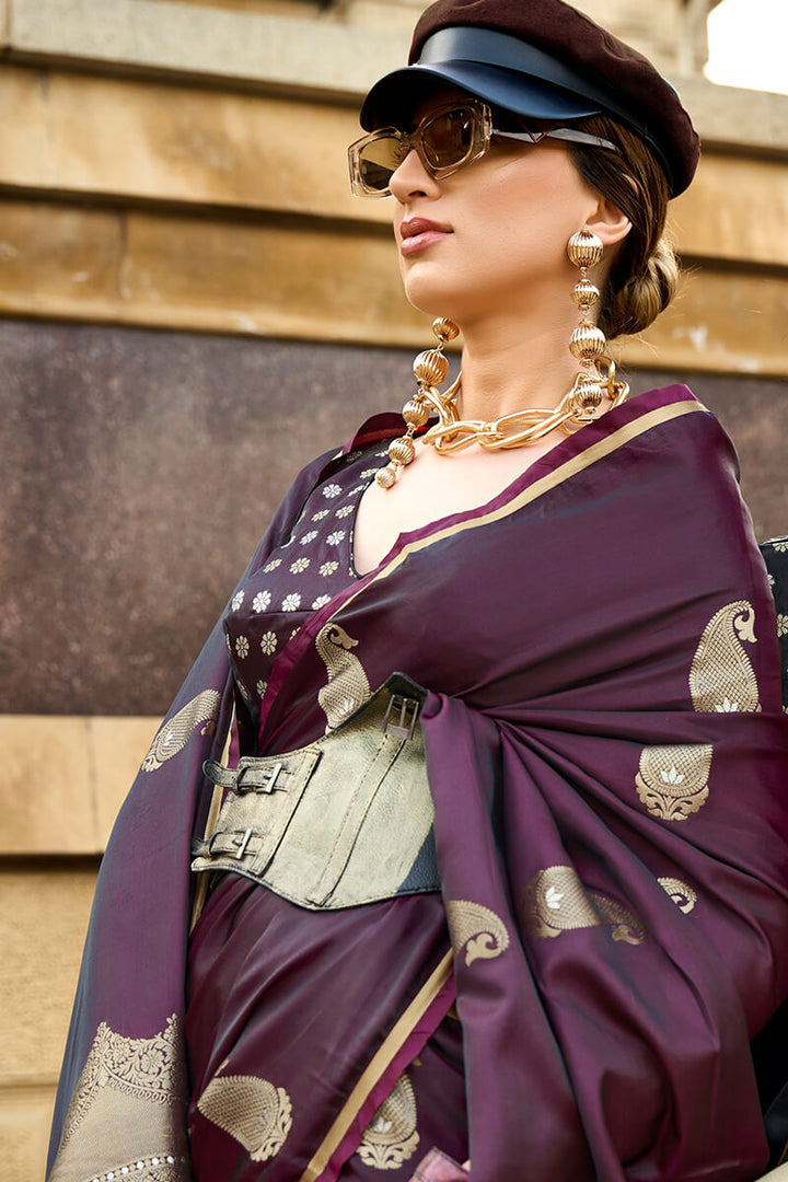 Matterhorn Purple Banarasi Satin Silk Saree