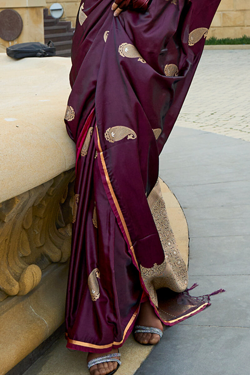 Matterhorn Purple Banarasi Satin Silk Saree