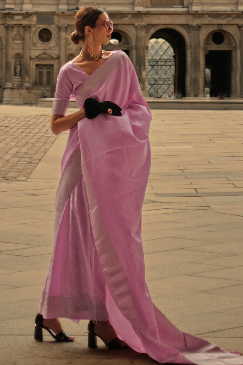 Mauvelous Pink Zari Woven Banarasi Satin Silk Saree