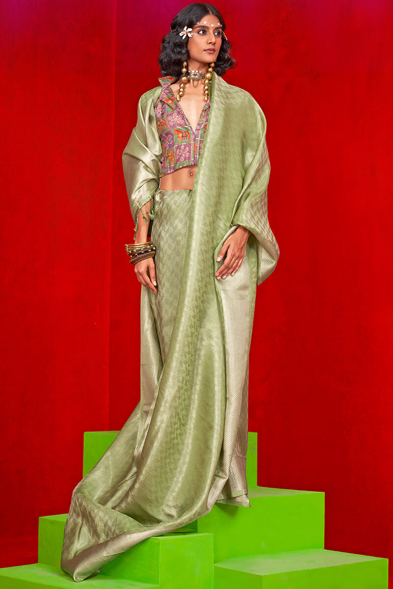 Meadow Green Banarasi Tissue Silk Saree