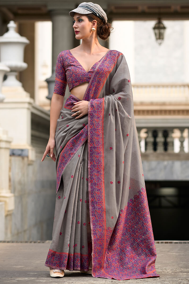 Medium Grey Woven Soft Linen Silk Saree