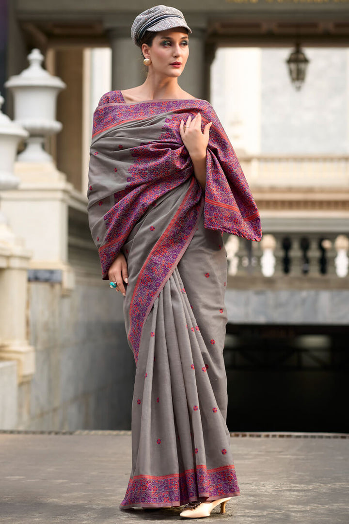 Medium Grey Woven Soft Linen Silk Saree