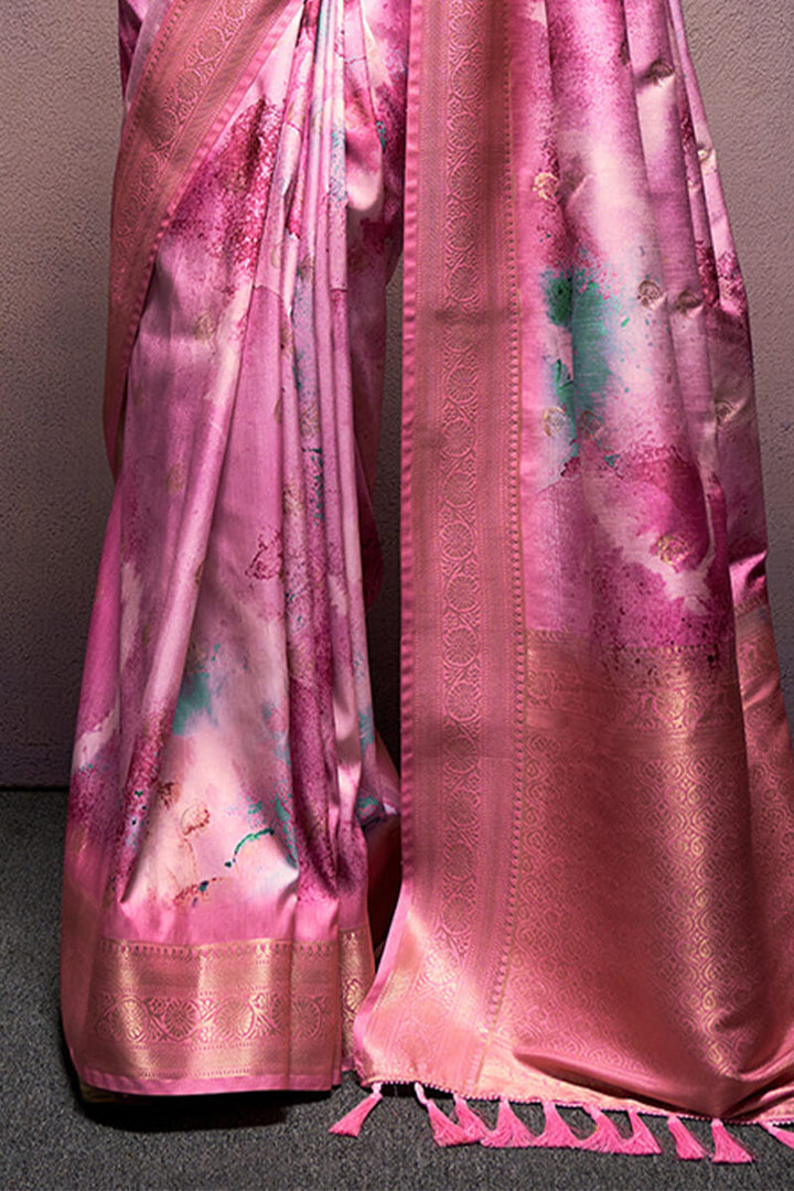 Medium Pink Printed Soft Silk Saree