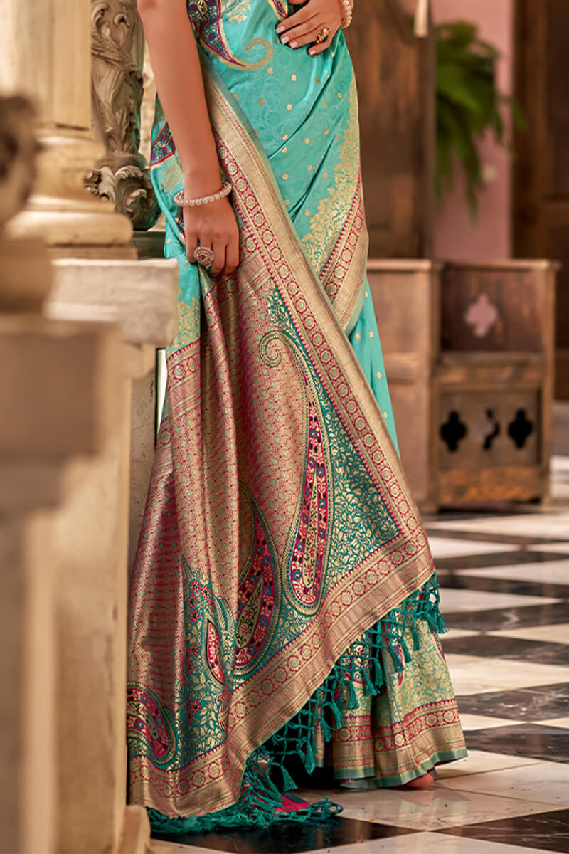 Medium Turquoise Soft Banarasi Silk Saree