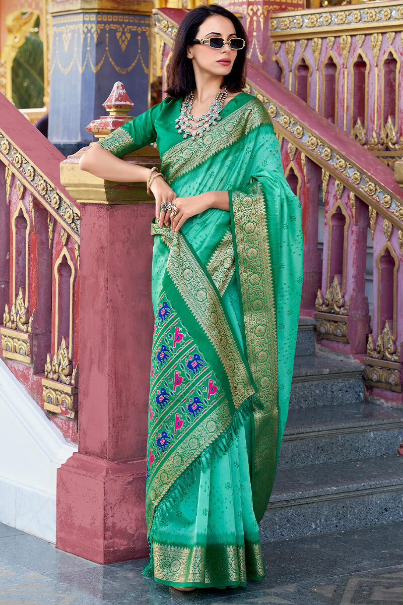 Medium Turquoise Tussar Silk Saree