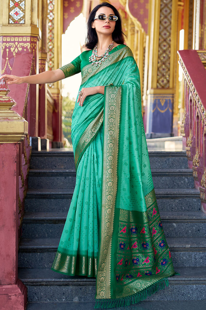 Medium Turquoise Tussar Silk Saree