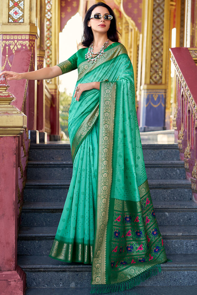 Medium Turquoise Tussar Silk Saree