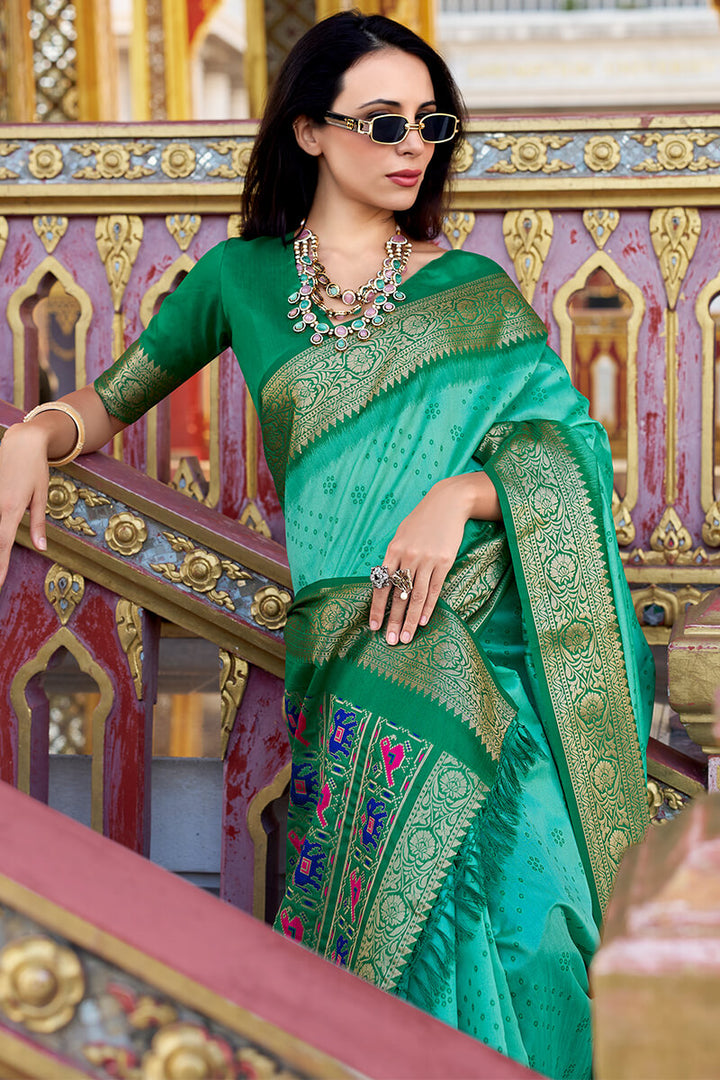 Medium Turquoise Tussar Silk Saree