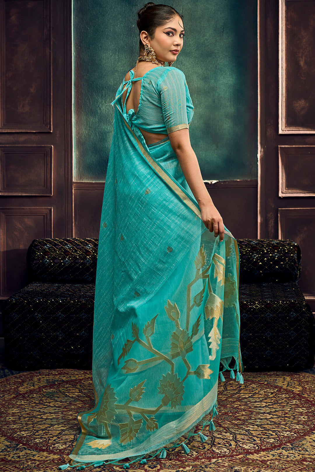 Medium Turquoise Zari Woven Pure Munga Cotton saree