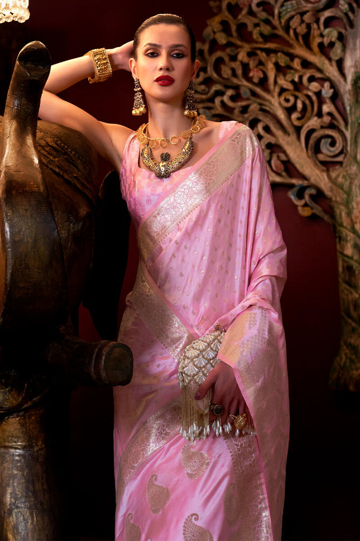 Melanie Pink Banarasi Satin Silk Saree