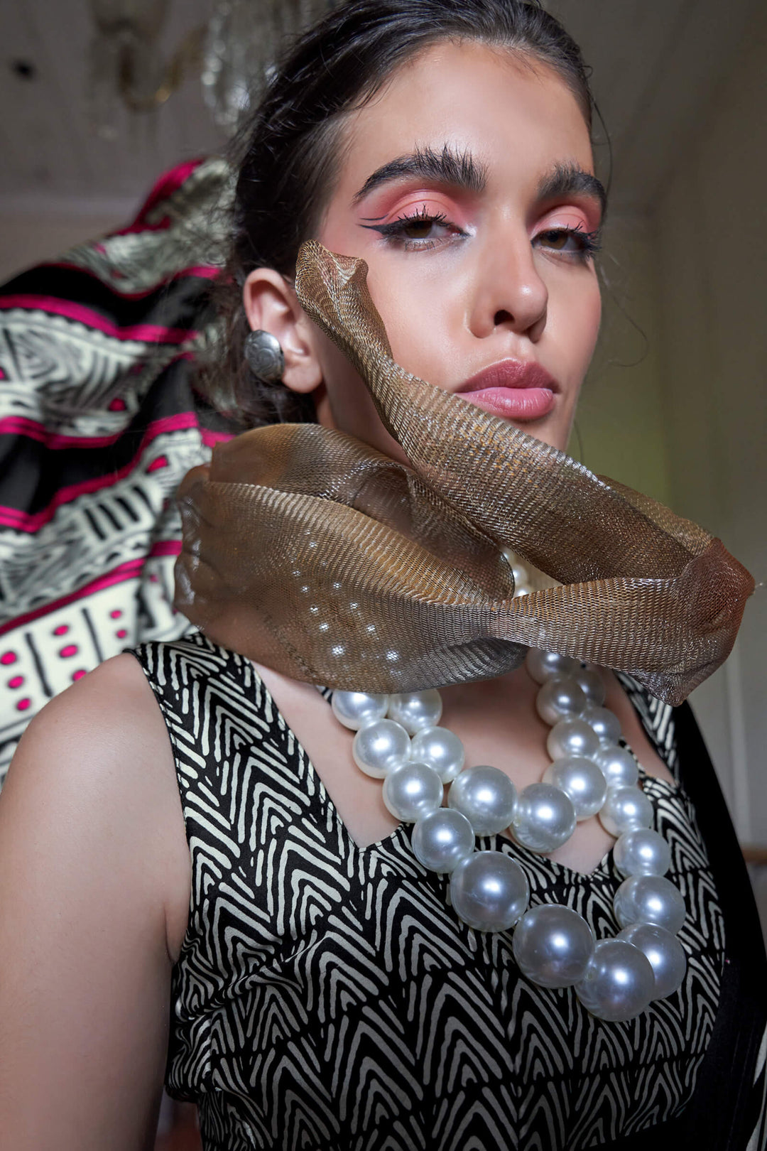 Mercury Beige and Black Printed Satin silk Saree