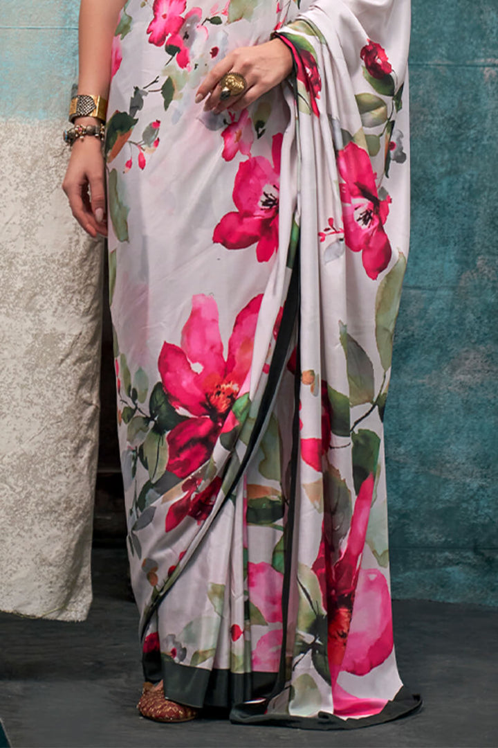 Mercury Beige Printed Crape Silk Saree