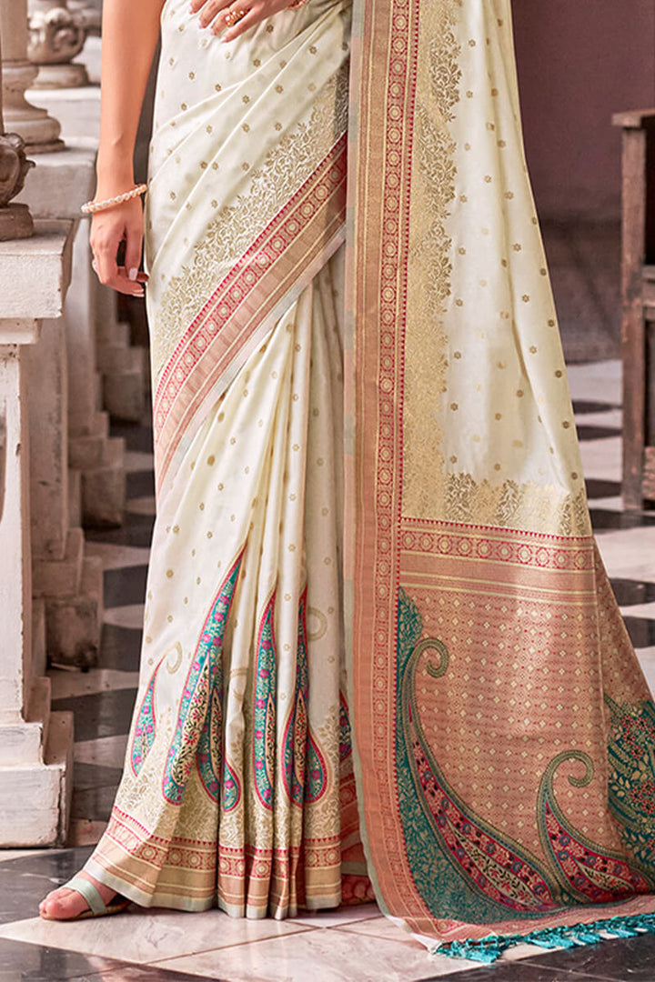 Mercury Beige Soft Banarasi Silk Saree