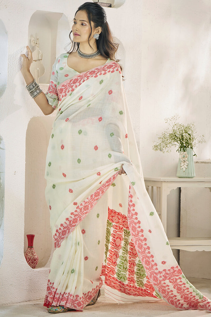 Mercury Beige Soft Linen Silk Saree