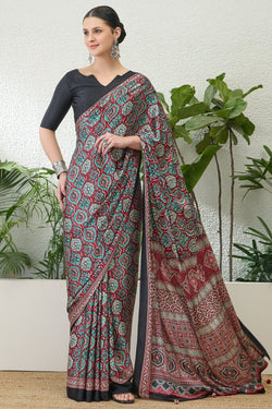 Merlot Maroon Printed Satin Silk Saree