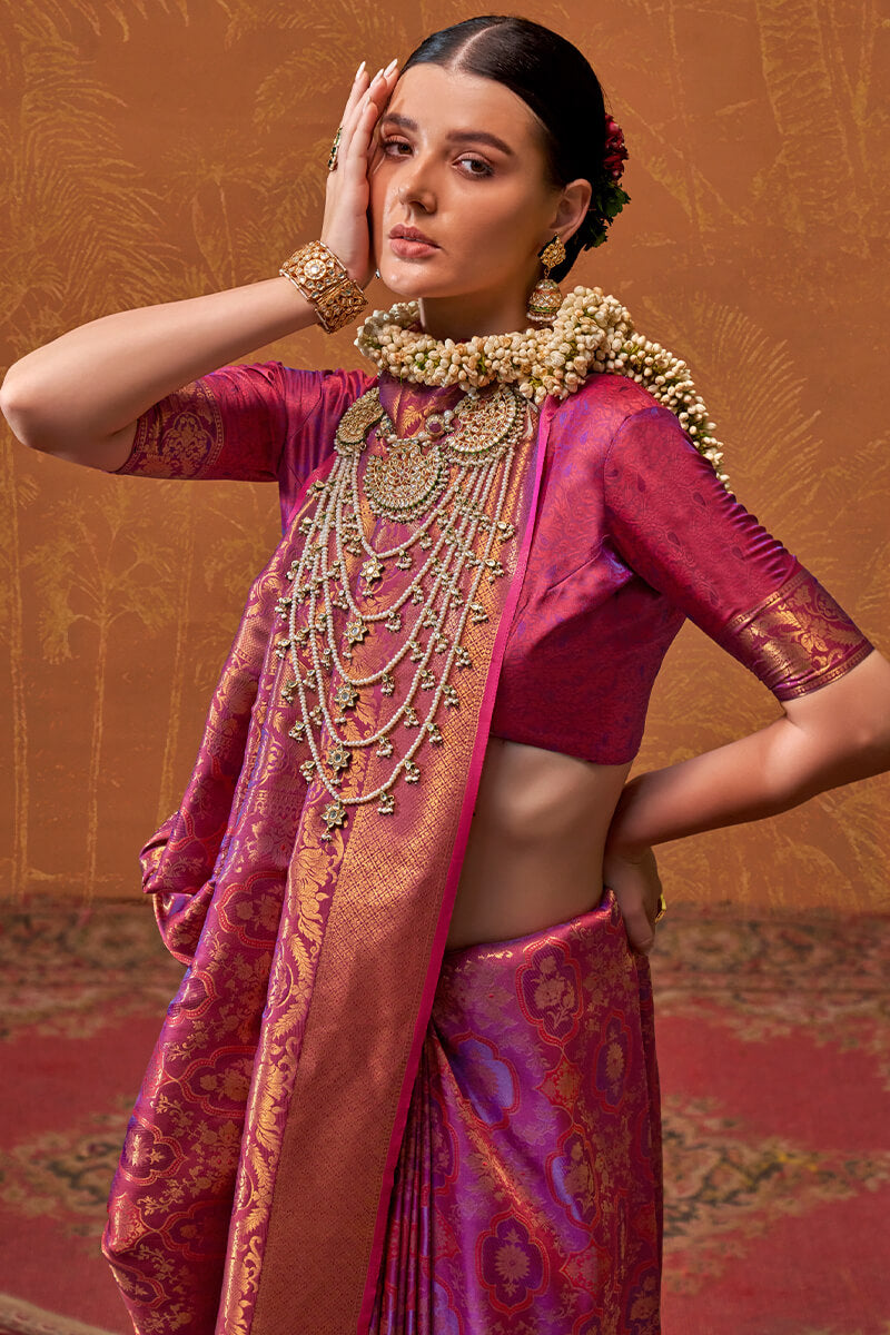 Merlot Purple Kanjivaram Silk Saree