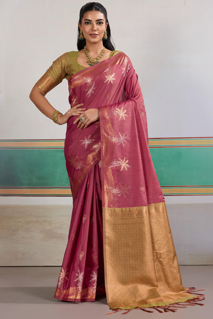 Merlot Wine Banarasi Tussar Silk Saree