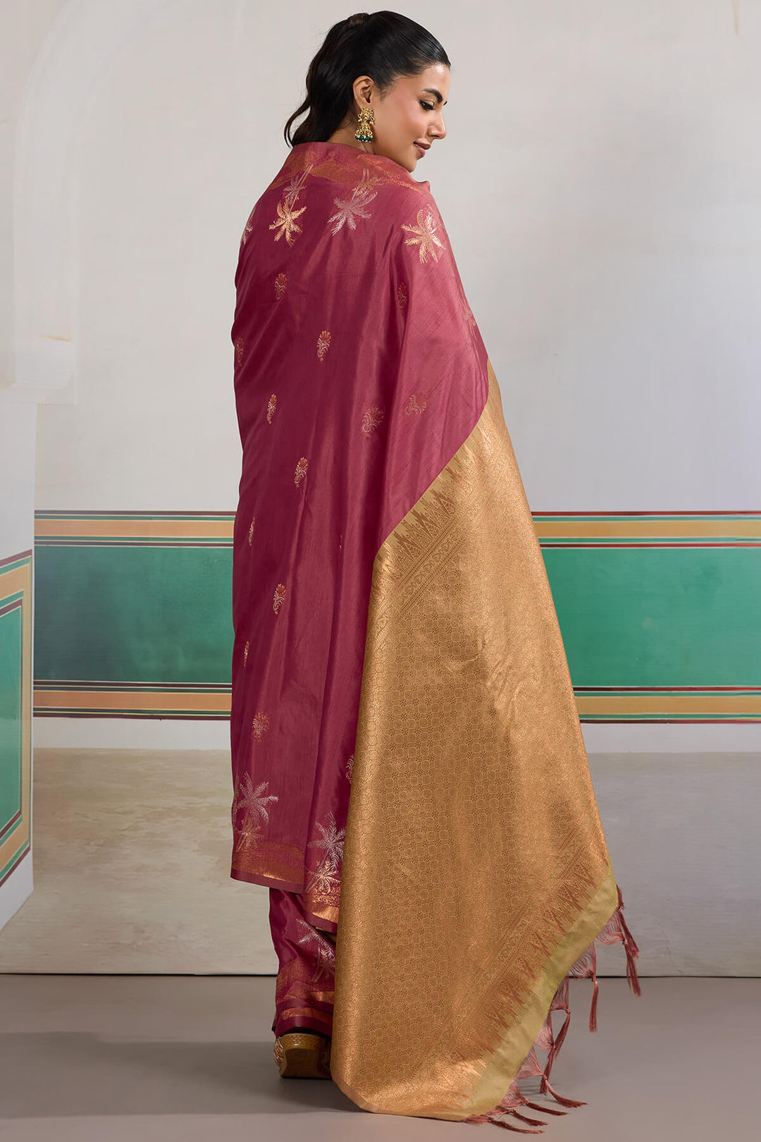 Merlot Wine Banarasi Tussar Silk Saree