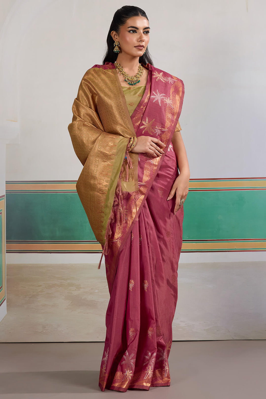 Merlot Wine Banarasi Tussar Silk Saree