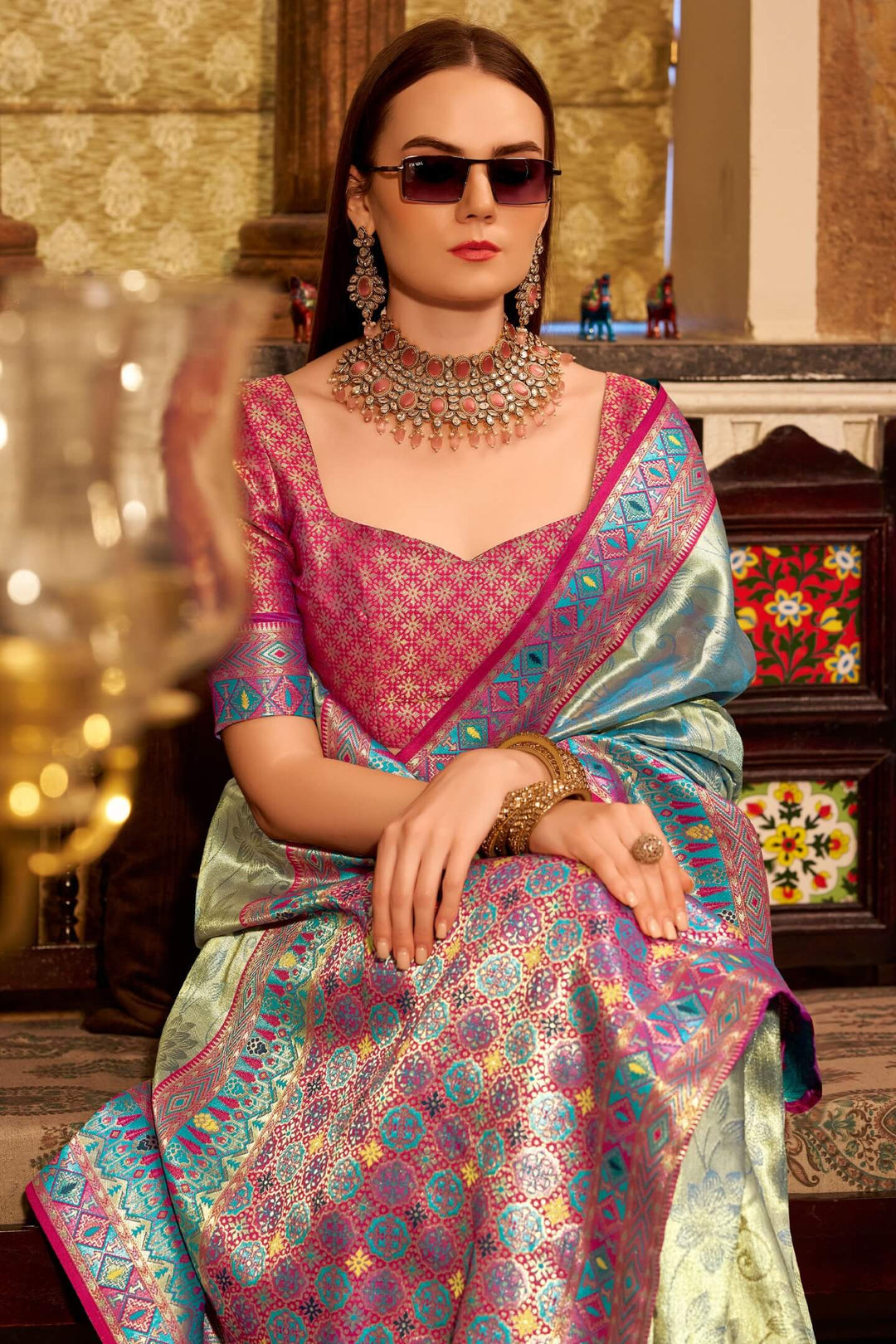 Metallic Blue Banarasi Tissue Silk Saree