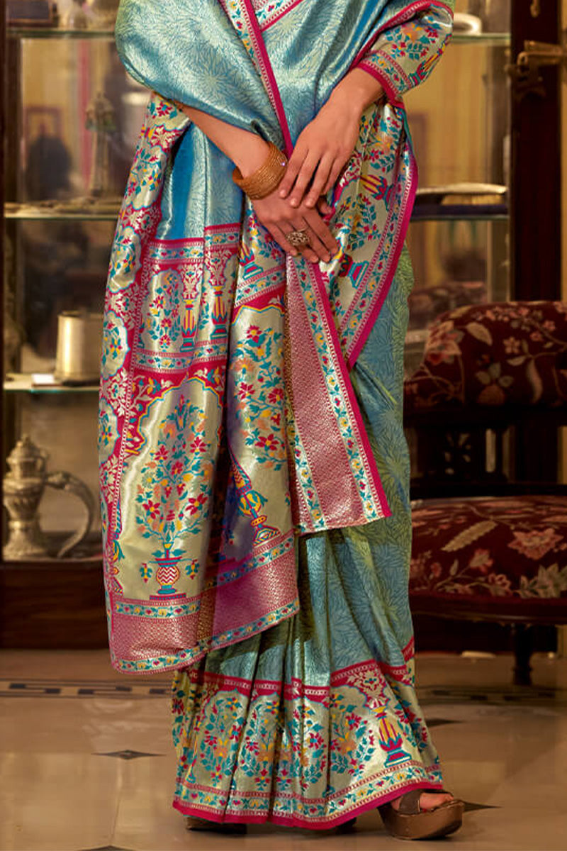 Metallic Blue Paithani Tissue Silk Saree