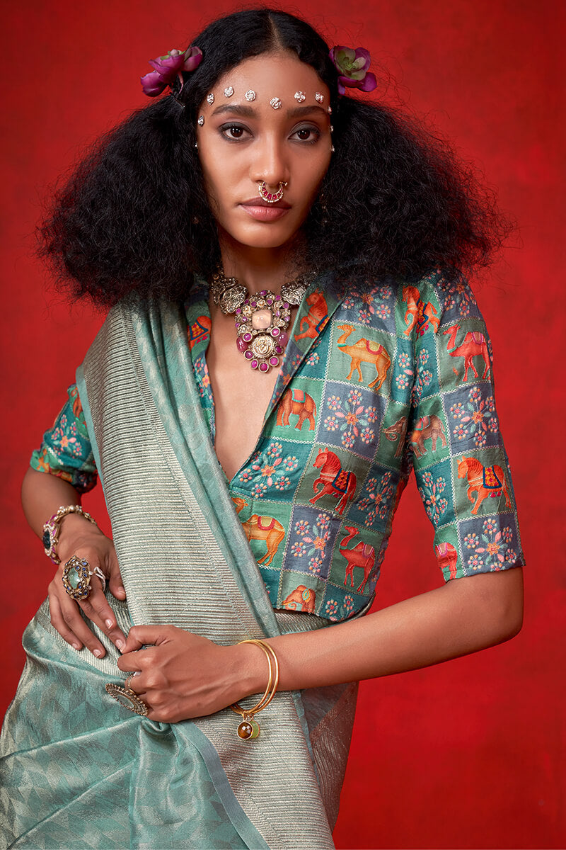 Metallic Green Banarasi Tissue Silk Saree