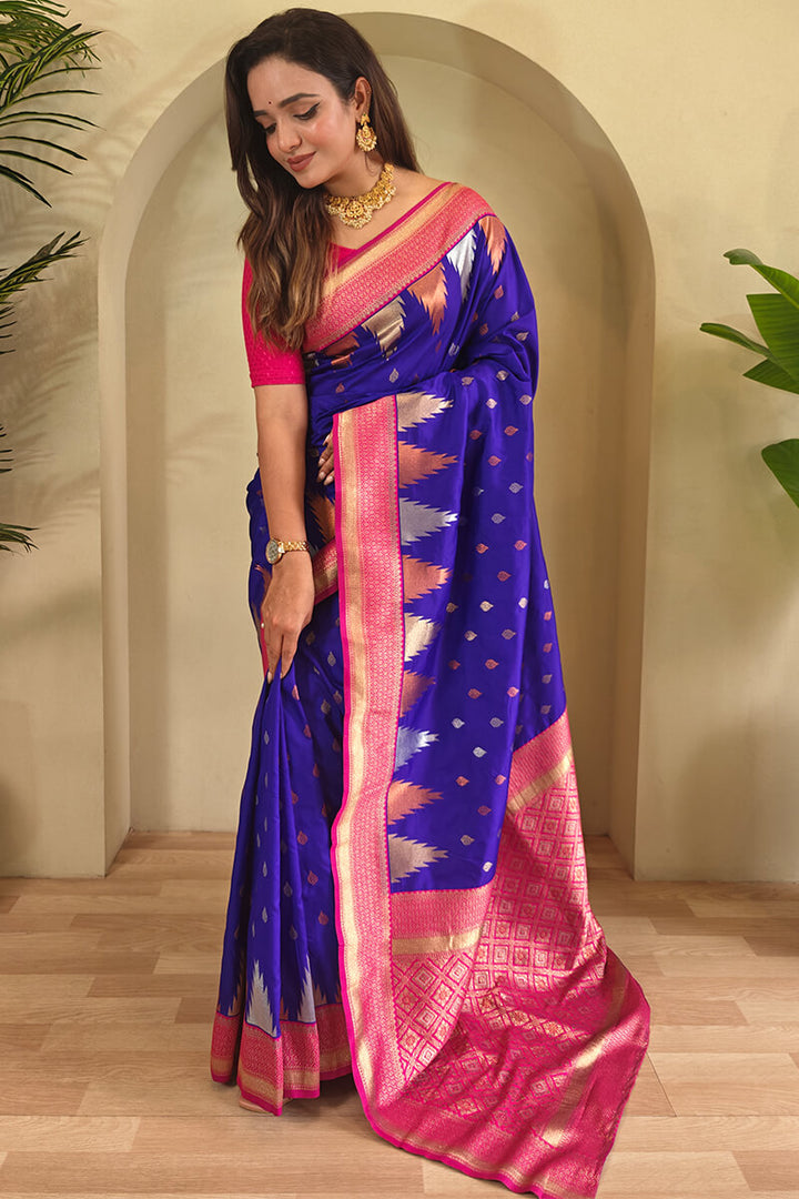 Meteorite Blue Zari Woven Banarasi Silk Saree
