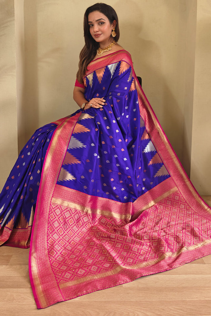 Meteorite Blue Zari Woven Banarasi Silk Saree