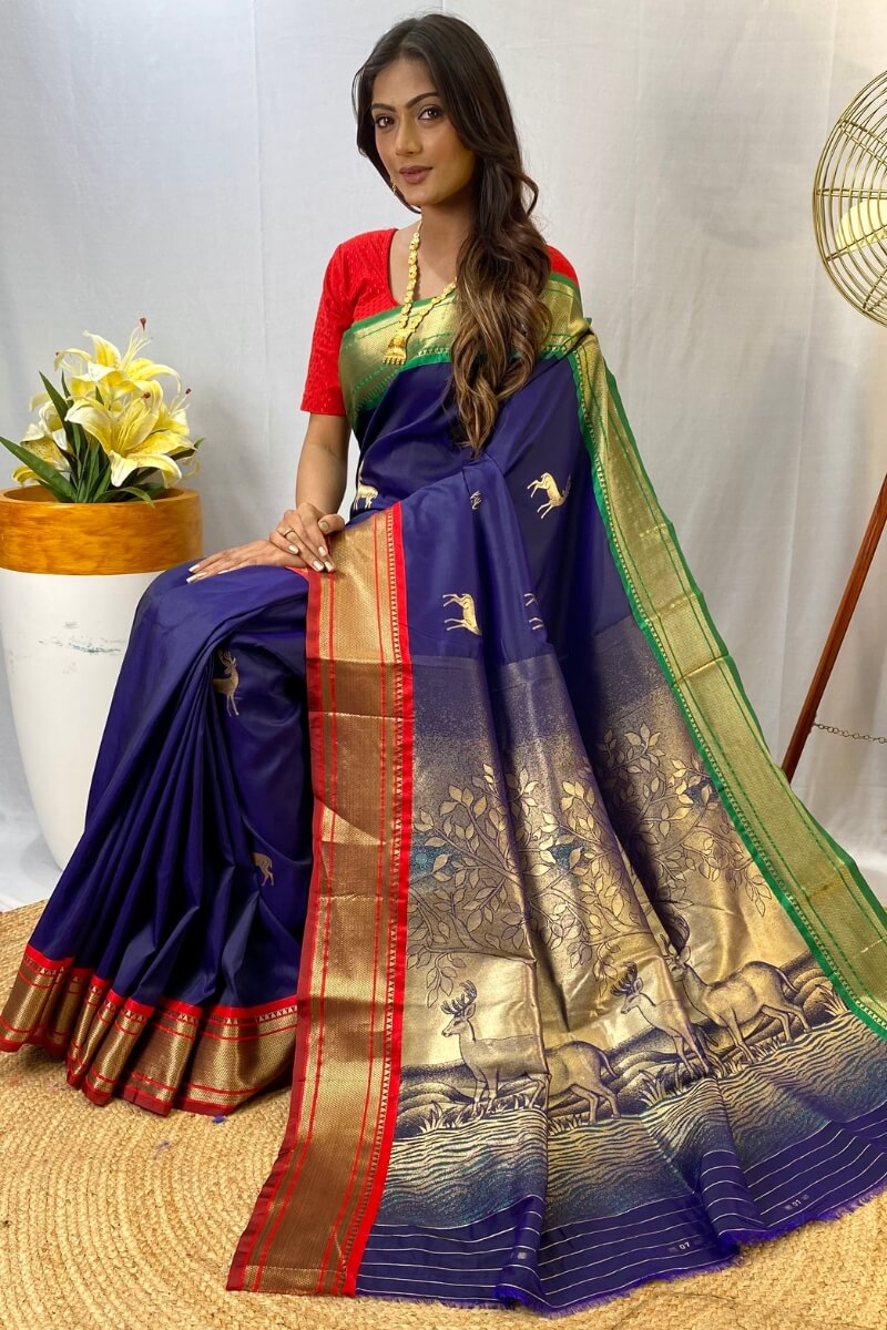 Meteorite Blue Zari Woven Paithani Silk Saree