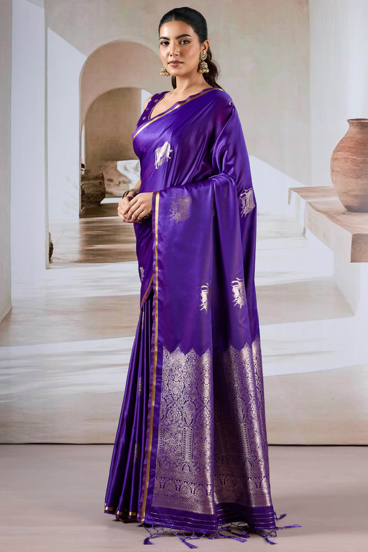 Meteorite Purple Banarasi Satin Silk Saree