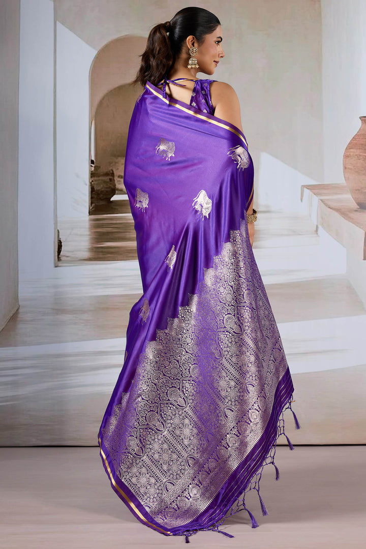 Meteorite Purple Banarasi Satin Silk Saree