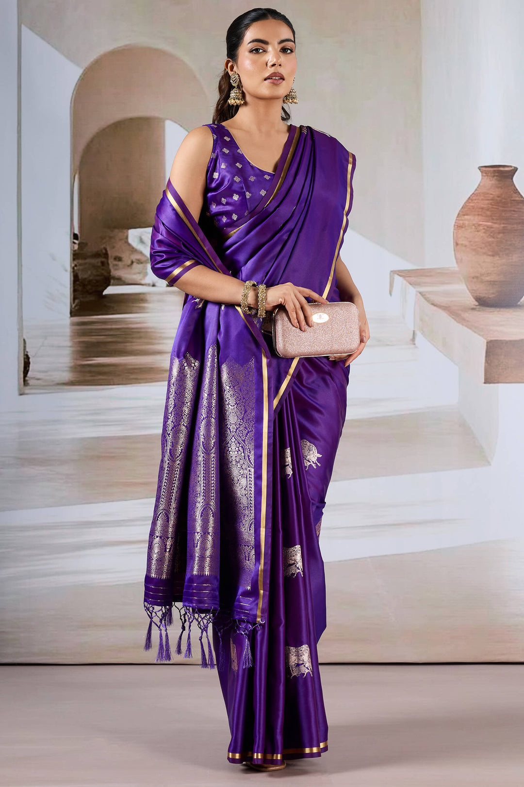 Meteorite Purple Banarasi Satin Silk Saree
