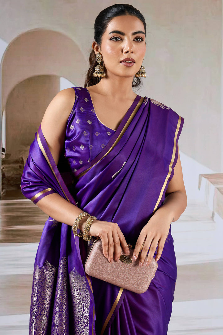 Meteorite Purple Banarasi Satin Silk Saree
